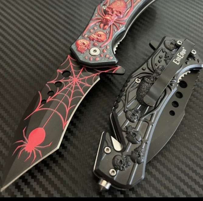8.5” Red Spider Tactical Spring Assisted Open Blade Folding Pocket Knife Cool Knife Cute Knife Hunting Knife